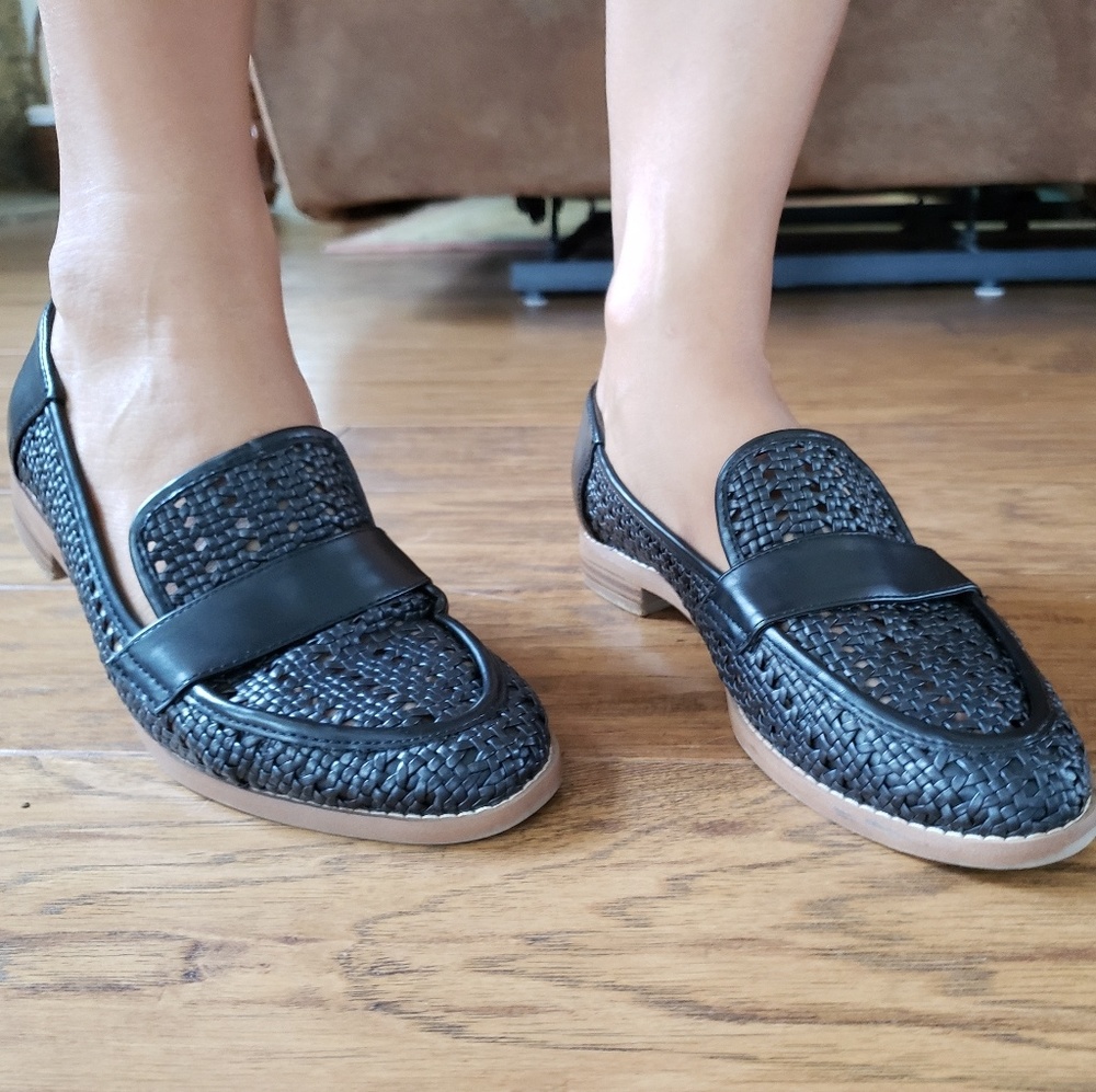 Franco Sarto laser cut black loafers